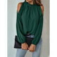 thumbnail image 2 of Womens Tops Dressy Casual Cold Shoulder Ruffle Collar Blouses Fall Fashion Shirts for Work Dark Green XXXL, 2 of 8