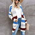 thumbnail image 4 of IROINNID Women's Open Front Coat Long Sleeve Stripes Cardigan Outwear, Comfy Knit Open Front Cardigan Coat Sweater Matching with Pockets, 4 of 8