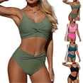 thumbnail image 4 of Minjewel Women's Two-Piece Swimsuit with Ruching Detail, Backless Bikini & Tummy Control for Beach and Pool Swimwear,Turquoise,L, 4 of 8
