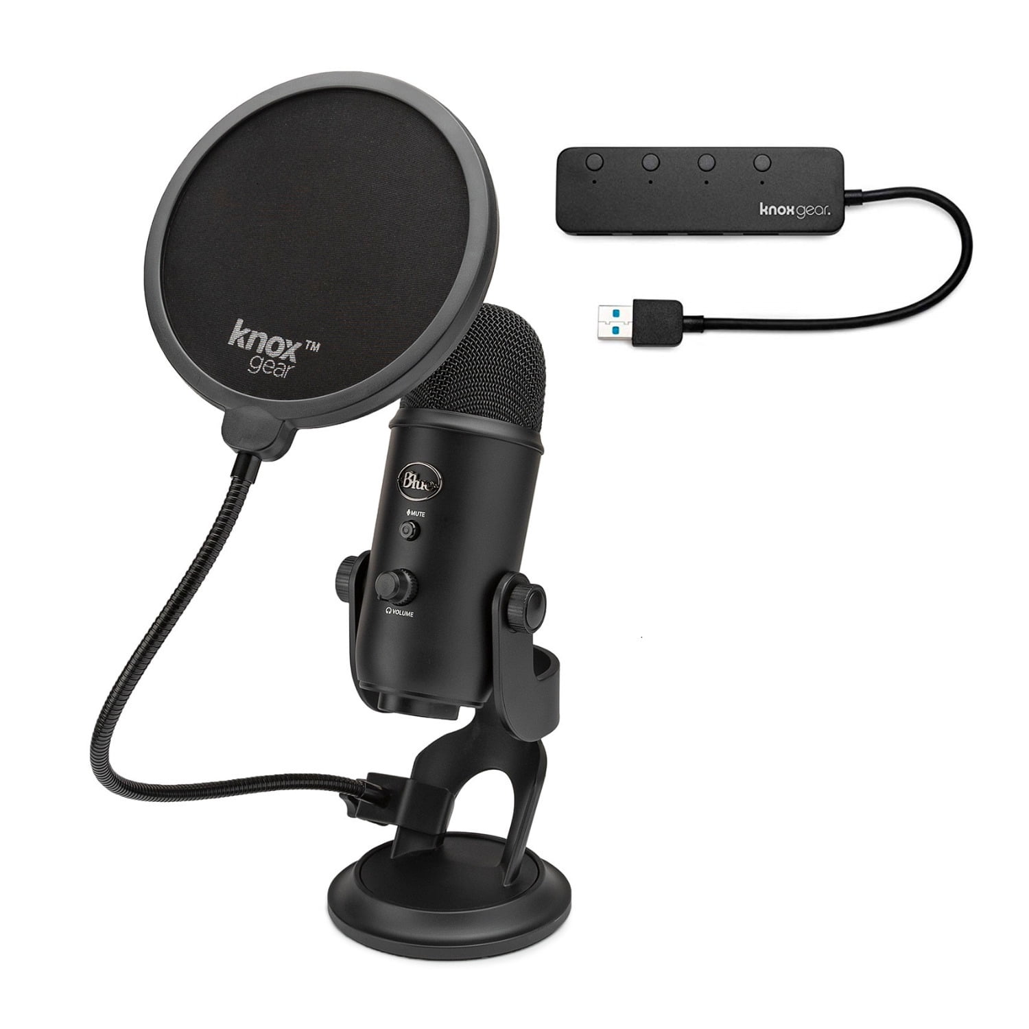 Blue Microphone Yeti USB Microphone (Blackout) Bundle with Shock Mount,  Desktop Boom Arm Microphone Stand, Pop Filter for Use with Recording