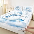 thumbnail image 3 of Homewish Cute Snowman Queen Sheet Sets,Merry Christmas Xmas Snowflake Flat Sheet,White Blue Queen Fitted Sheet For Girl Kids,Microfiber Bedroom Decor,4pcs, 3 of 7