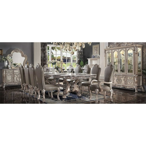 Dresden Wood 108" Dining Table with Removable Leaf in Vintage Bone White