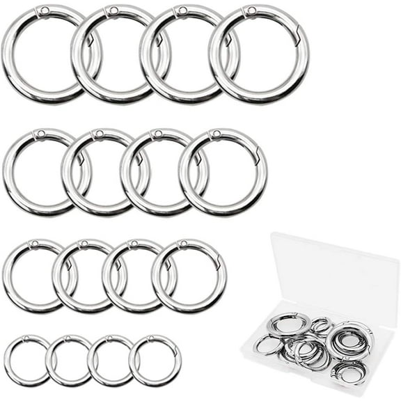 MAILINI 16PCS Spring O Ring Zinc Alloy Round Carabiner Snap Trigger Buckle Hooks Clip Keychain