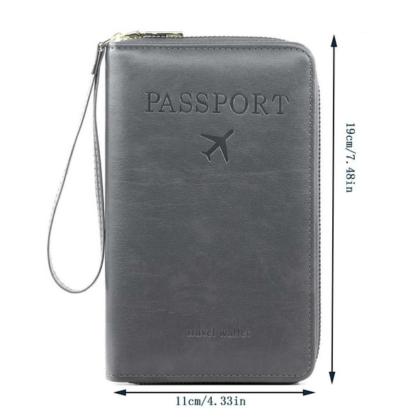 hulanddfd Credit Cards Holders Wallet - 1pc 7.48"x4.33" Artificial Leather Passport Wallet with Compartments and Zippers Large Capacity Travel Purse Gray