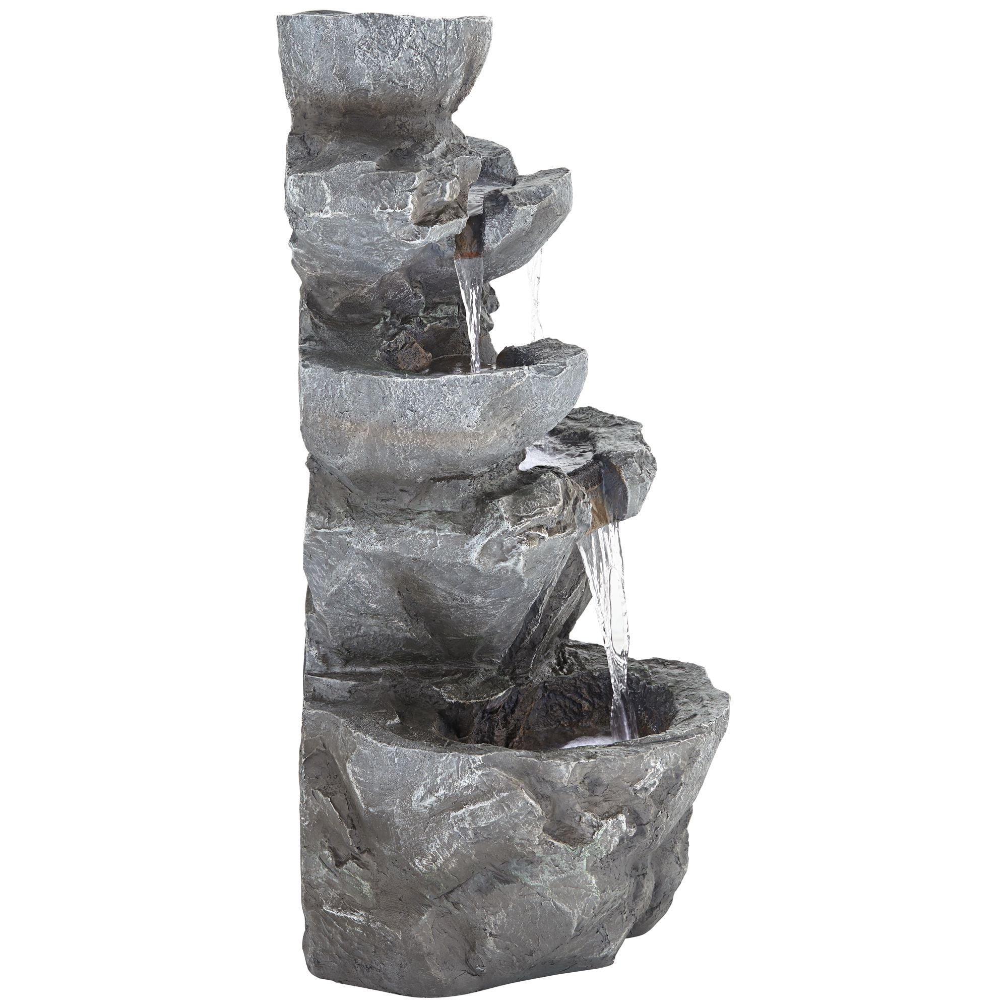 Five Bowl 40 1/2" High Large Zen Modern Indoor Outdoor Decor Gray Resin Floor Fountain with Light LED Garden