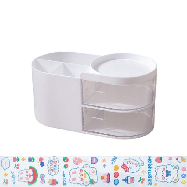 Seitruly Portalápices de escritorio de estilo japonés, cajón multifuncional, organizador de papelería, estuche para lápices, Carpetas de archivos Blanco S/con pegatinas