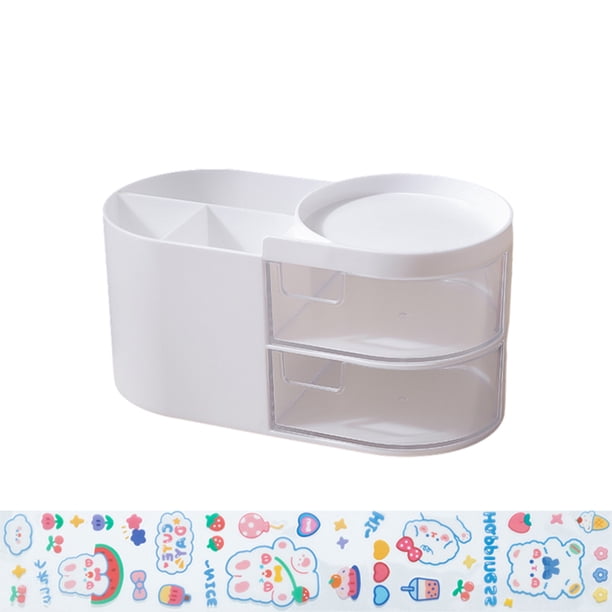 Bearachild Portalápices de escritorio de estilo japonés, cajón multifuncional, organizador de papelería, estuche para lápices, Carpetas de archivos Blanco S/con pegatinas