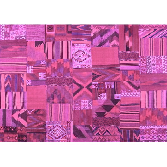 Ahgly Company Indoor Rectangle Patchwork Purple Transitional Area Rugs, 2' x 4'