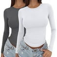 thumbnail image 2 of Gkeoshab Womens Tops 2026 New Women's Long Sleeve Fitted Pullover Tops 2 Pack Stretch Layering Shirts Q XL, 2 of 7