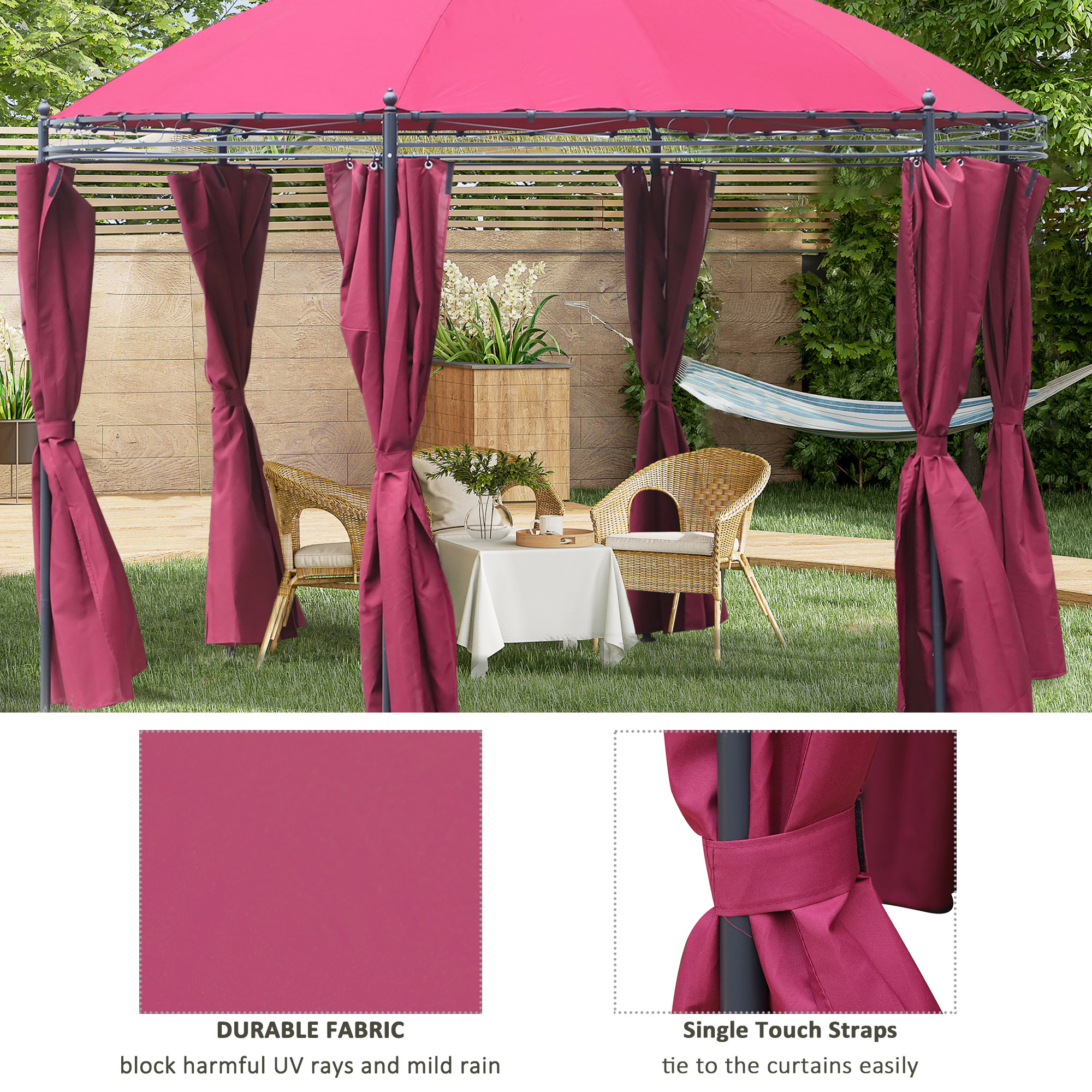 OutsunnyÂ 11.5' Patio Gazebo, Outdoor Gazebo Canopy Shelter with Curtains, Romantic Round Double Roof, Solid Steel Frame for Garden, Lawn, Backyard and Deck, Wine Red - image 5 of 9