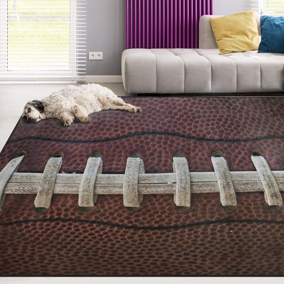 FREEAM Sports Area Rug 3'x5', American Football Laces Polyester Area Rug Mat for Living Dining Dorm Room Bedroom Home Decorative