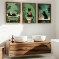 thumbnail image 2 of 3PCS/SET Funny Bathroom Art Prints Black Cat In Bathtub Sitting On Toilet Reading Newspaper Artwork Vintage Green Canvas Poster (Framed canvas) Wall Painting For Shower Room Decor(Framed canvas), 2 of 6