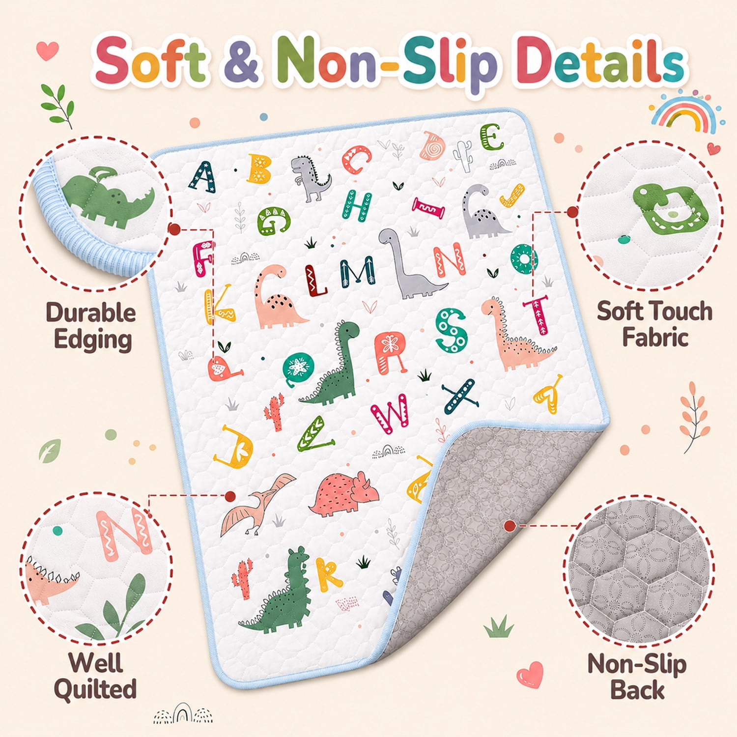 JoyStone Baby Play Mat, 50" X 50" Playpen Mat, Thick One-Piece Crawling Mat for Playpen, Odorless Soft Floor Mat, Anti-Slip Activity Playmats for Babies,Toddlers, Infants