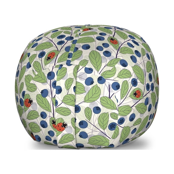 Ladybug Storage Toy Bag Chair, Little Bugs on Bilberry Leaf Branches Foliage Plants Gardening Theme, Stuffed Animal Organizer Washable Bag, Small Size, Vermilion Dark Blue, by Ambesonne