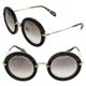 thumbnail image 1 of MIU MIU NOIR MU08RS Round Black Leather Crystal Rock Pave Gold Sunglasses 08R, 1 of 6