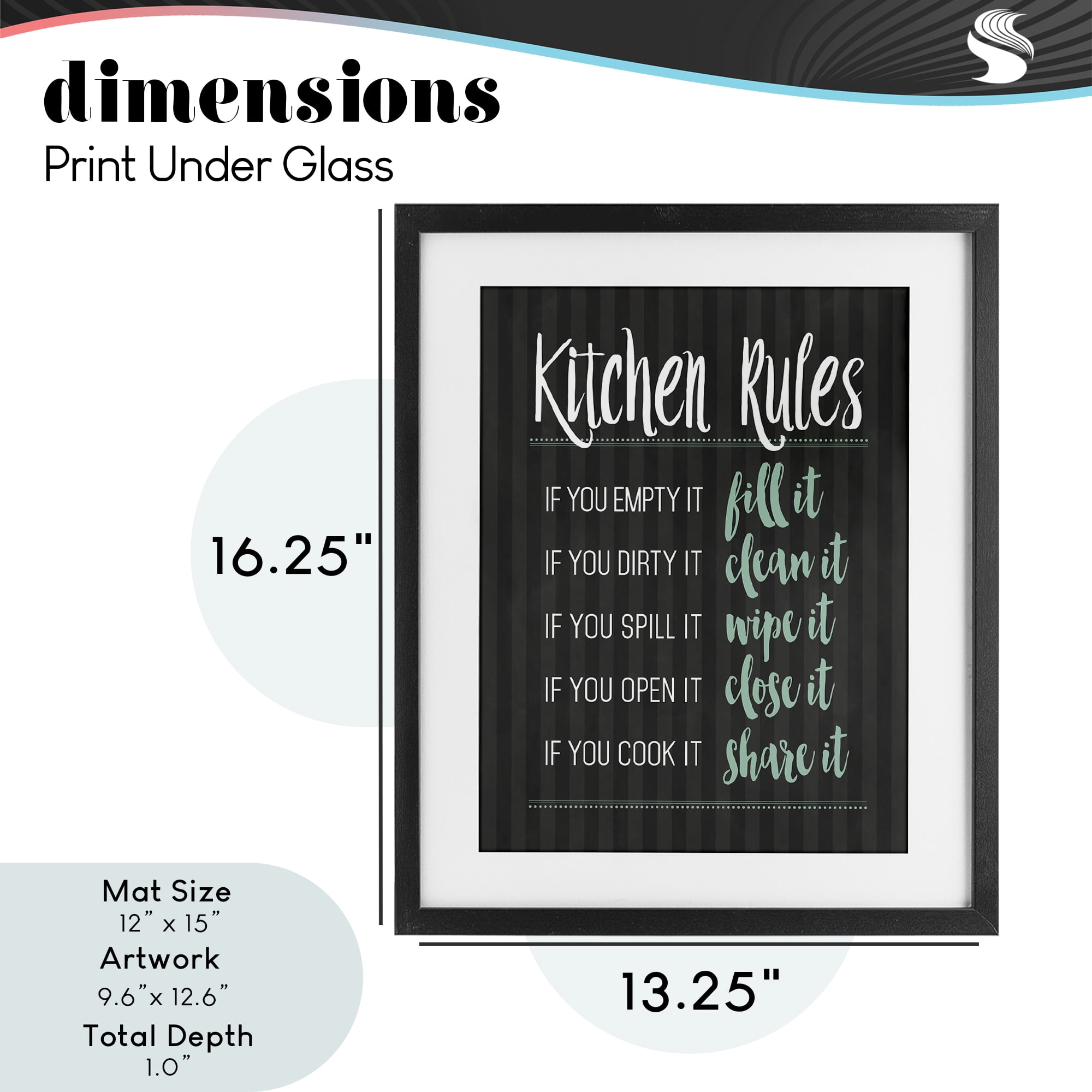 Kitchen Rules Black & Green Black Framed Print Under Glass, design by Lettered and Lined