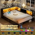 thumbnail image 4 of Lusimo Full Corner Bed Frame with Bookcase Storage and LED Lights & Charging Station, Metal Platform Bed Frame with Storage Drawers Underneath for Bedroom, Gray, 4 of 13