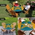 thumbnail image 3 of Round Fitted Tablecloth with Elastic Starfish Tablecloths Waterproof Oil Proof Turquoise Yellow Stripes Lines Table Cover for Kitchen Dinner Holiday Party Picnic Fits Tables up to 36"- 44" Diameter, 3 of 9