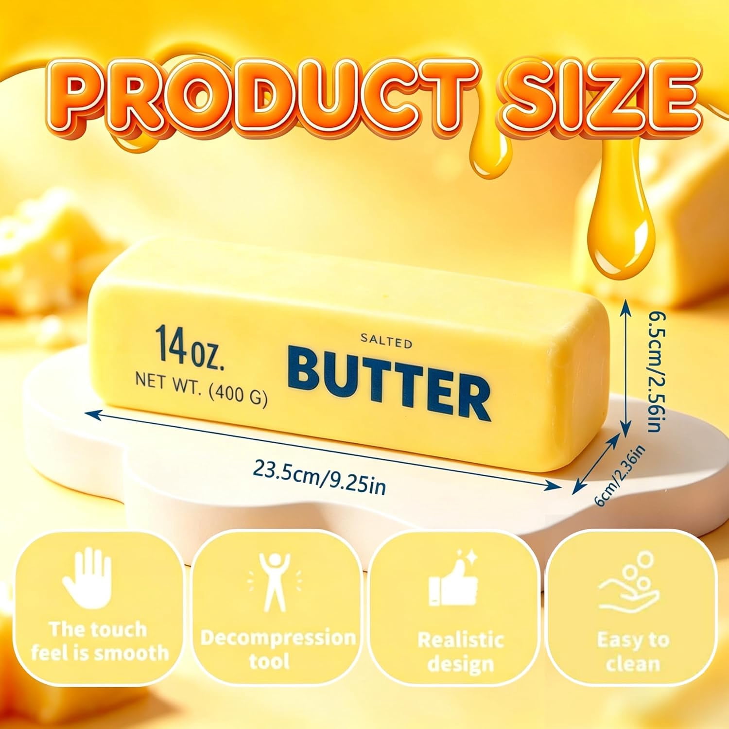 Jumbo Butter Squishies 14oz Butter Stick Squishy , Squeezy Butter Shape Stress Ball Slow Rising Food Fidget for Stress Relief & Anxiety Relaxation (9.1 IN)