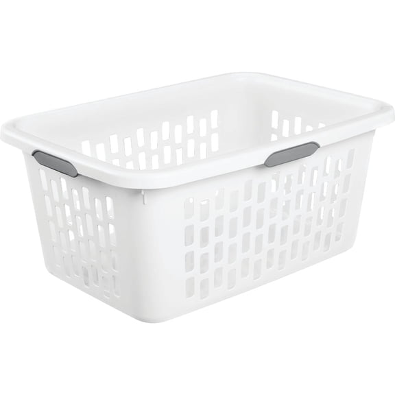 Sterilite 2 Bushel Ultra Laundry Basket, Large, Plastic with Comfort Handles to Easily Carry Clothes to and from the Laundry Room, White, 12-Pack