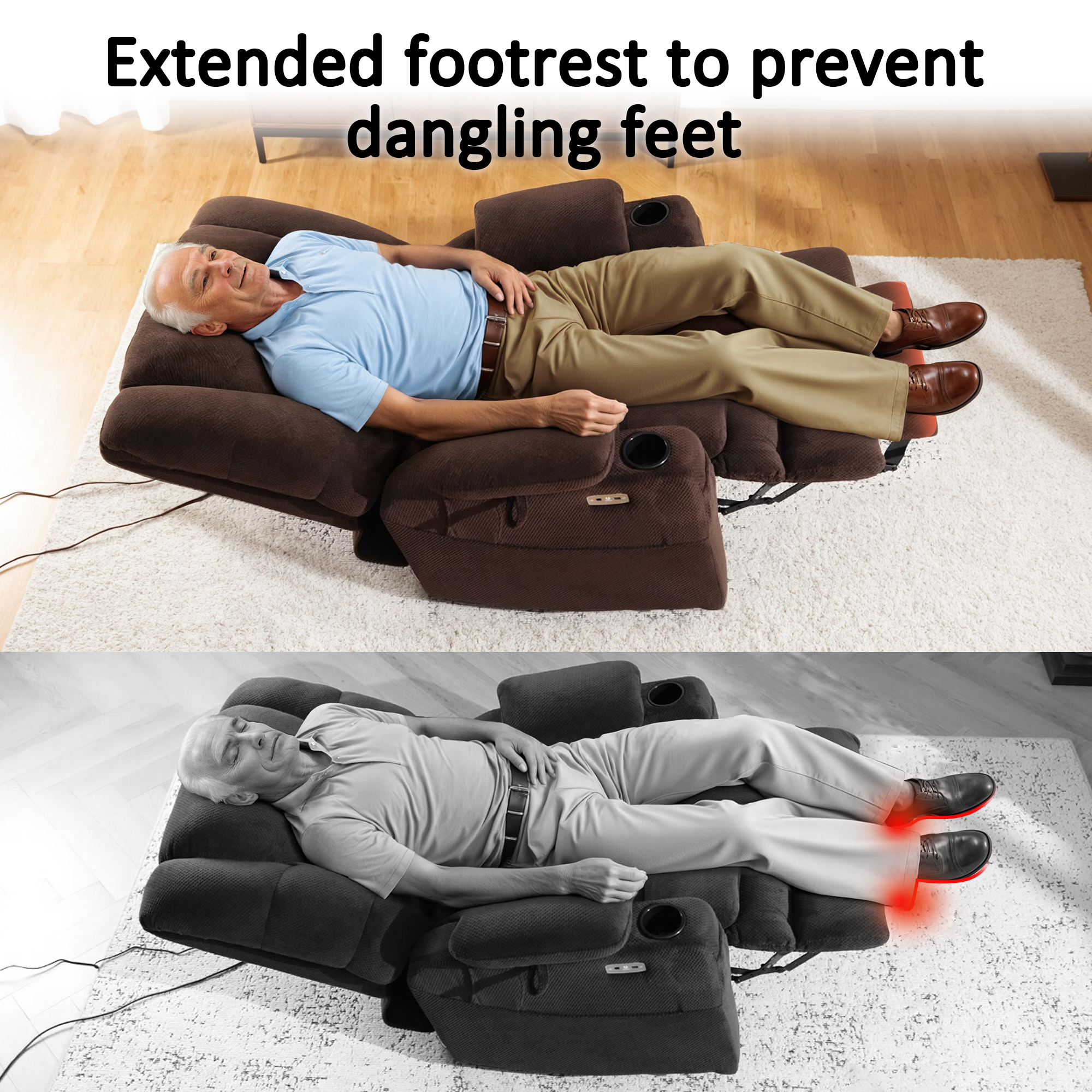 MCombo Triple Motor Power Lift Recliner for Elderly, Sleep Recliner Sofa with Adjustable Headrest, Fabric, Coffee