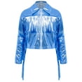thumbnail image 1 of Manyakai Veste Bomber à Franges Métalliques pour Filles, Blazer à Fermeture Éclair Brillant, Costume de Performance de Fête Musicale Bleu 16, 1 of 5