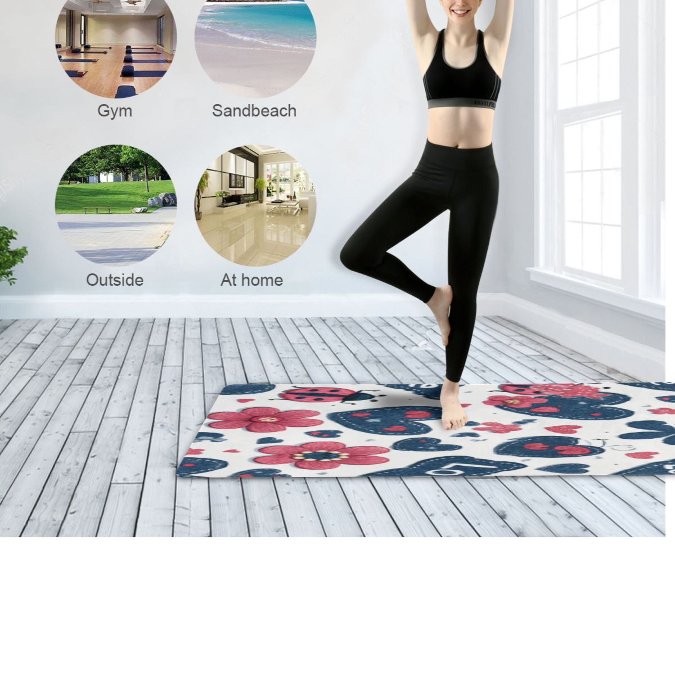 BZSMCE Yoga Mat Women Fitness Mat Denim Love Garden Pattern