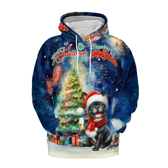 Merry Christmas and Happy New Year Santa French Bulldog Holiday Xmas Winter All Over Print 3D Hoodie Unisex Merch Hoodies Dog Lover Gifts - 00024