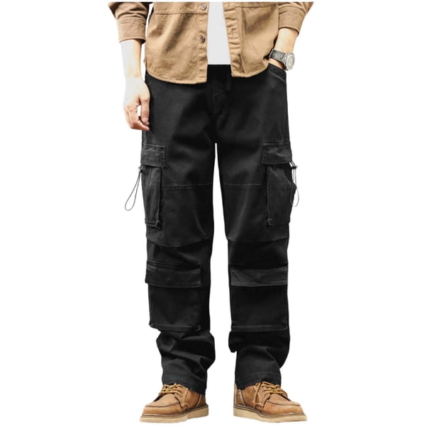 Mens Pantalones Casuales Moda Color Sólido Multi Bolsillo Deportes Al Aire Libre Corte Recto