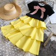 thumbnail image 1 of Ensemble de Vêtements pour Enfants à Col Licou, Robe Longue à Manches Courtes + Robe Courte Américaine, Vêtements pour Enfants à Manches Courtes, Vêtements pour Enfants, 1 of 5
