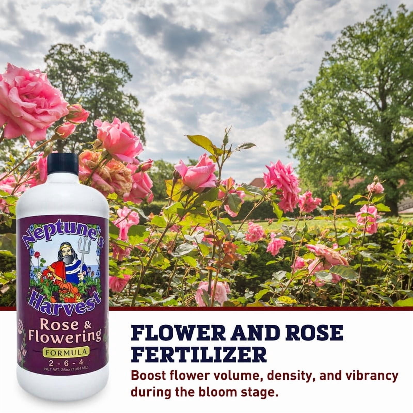 Neptune's Harvest Rose and Flowering Formula 2-6-4 Liquid Fertilizer, 36 oz