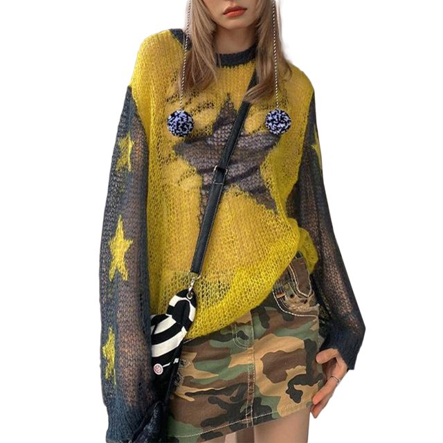 Jerséis de punto con estrella de cinco puntas moda para fiesta (amarillo talla única) FLhrweasw Para estrenar