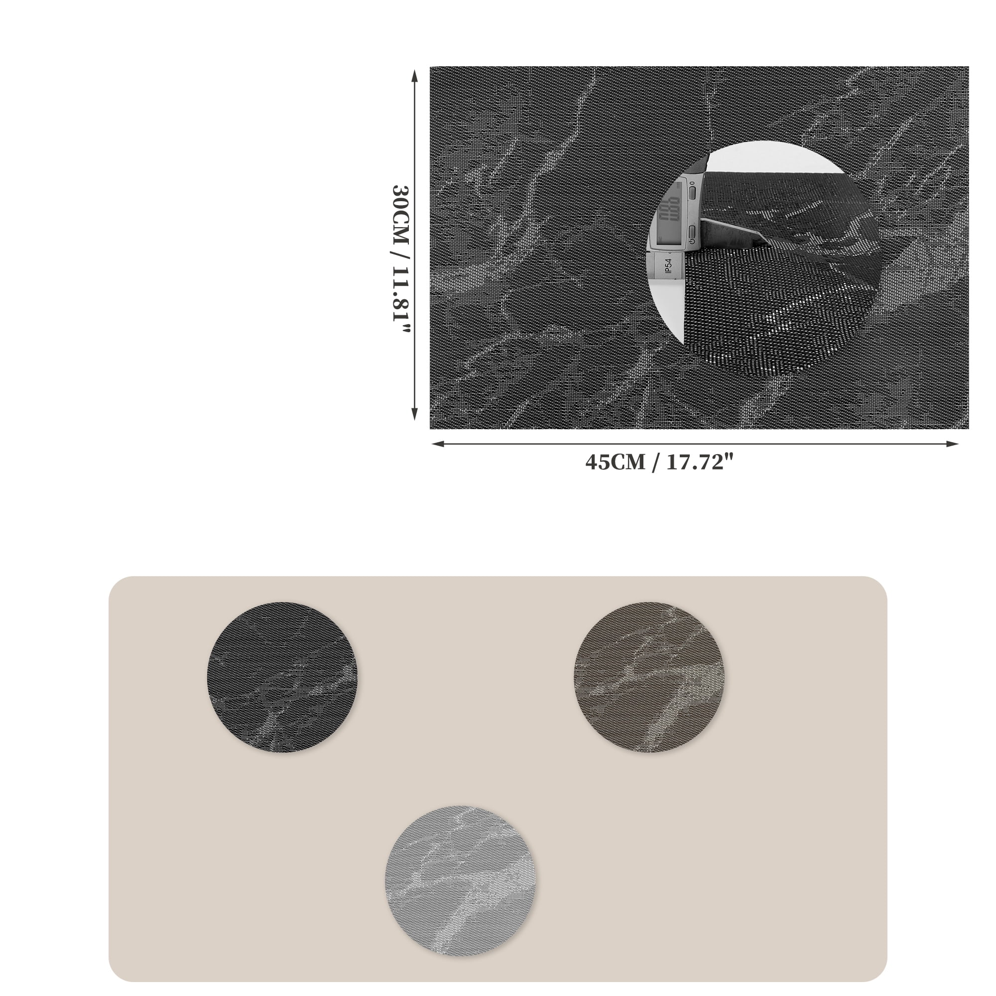 Unique Bargains 4 Pcs Marble Pattern Polyester Heat Resistant Washable Placemats  Black