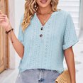 thumbnail image 7 of Summer Saving Wycnly Womens Blouses and Tops Dressy Casual Button up Hollowed Going out Comfy Lightweight Tshirts Summer Solid V-Neck Short Sleeve Cute Tees Tops Light Blue m, 7 of 7
