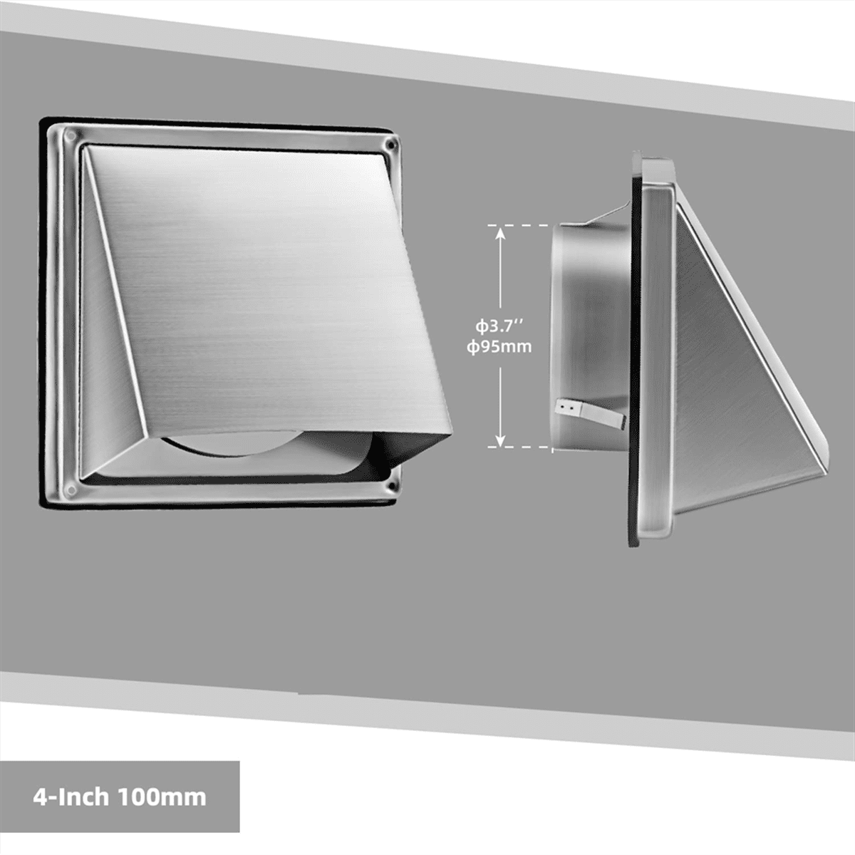 Symkmb 4-Inch External Extractor Wall Vent Outdoor Cushioned Non Return Flap Stainless steel Silver