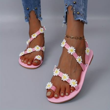 

Daisy Embellished Flat Sandals - Comfortable Slip-On Design - Boho Chic Casual Beachwear