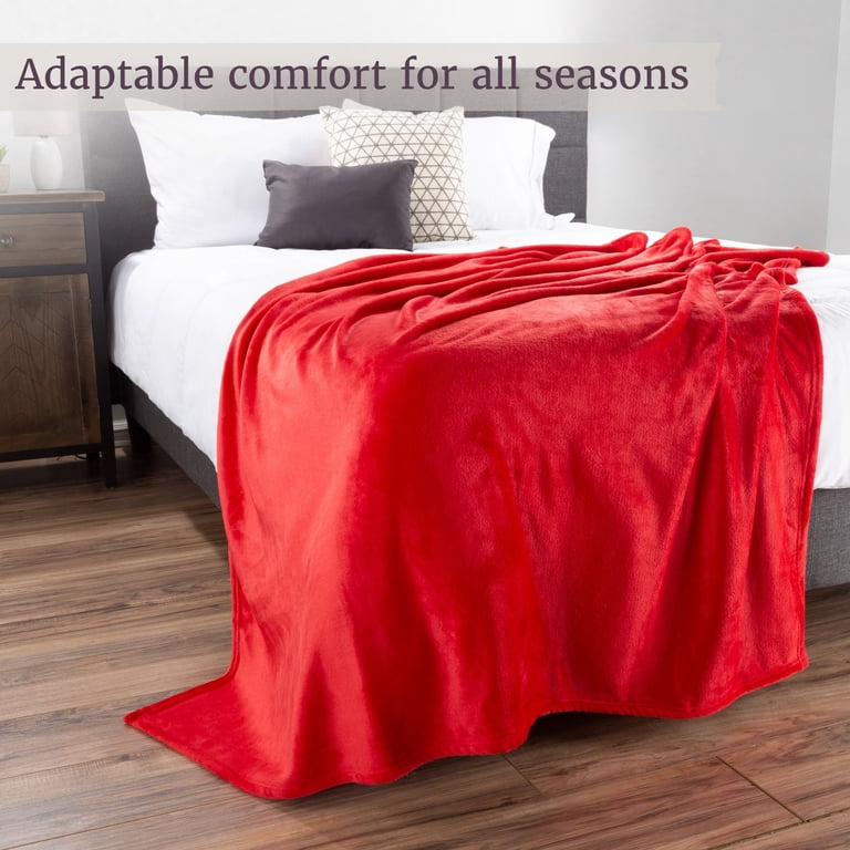 Flannel Fleece Throw Blanket, 60 x 70 Inch, Red photo 3