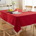 thumbnail image 2 of Enova Home High Quality Washable Rectangle Cotton tablecloths, Wrinkle Resistant Washable Dining Room Table linen for Rectangle Table Red - 55" x 78", 2 of 5
