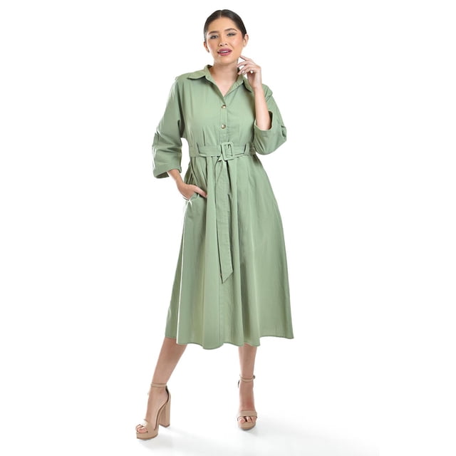 Vestido camisero con cinto Roman Fashion /Juvenil, 3827-p (Verde militar) verde CH