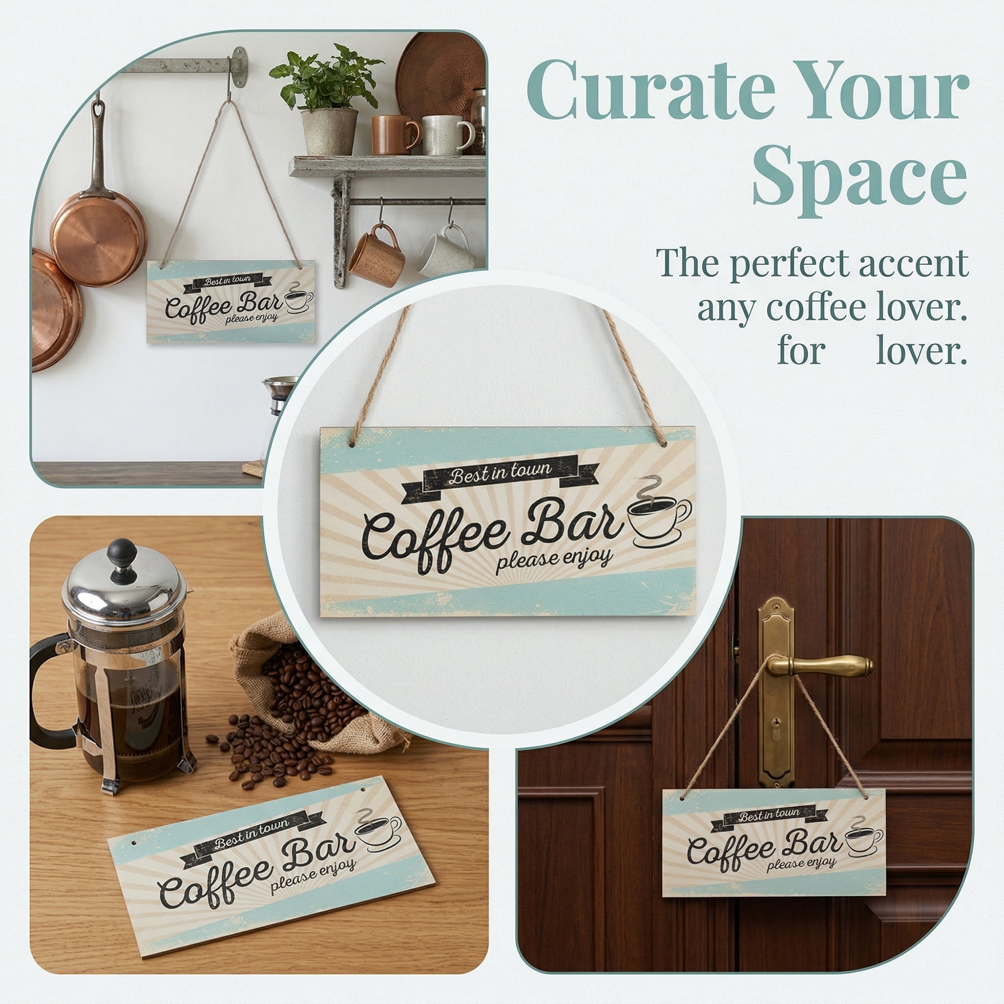 Unique Bargains Coffee Bar Sign Station Decor Rustic Wood Hanging Plaque Style F 3.9in