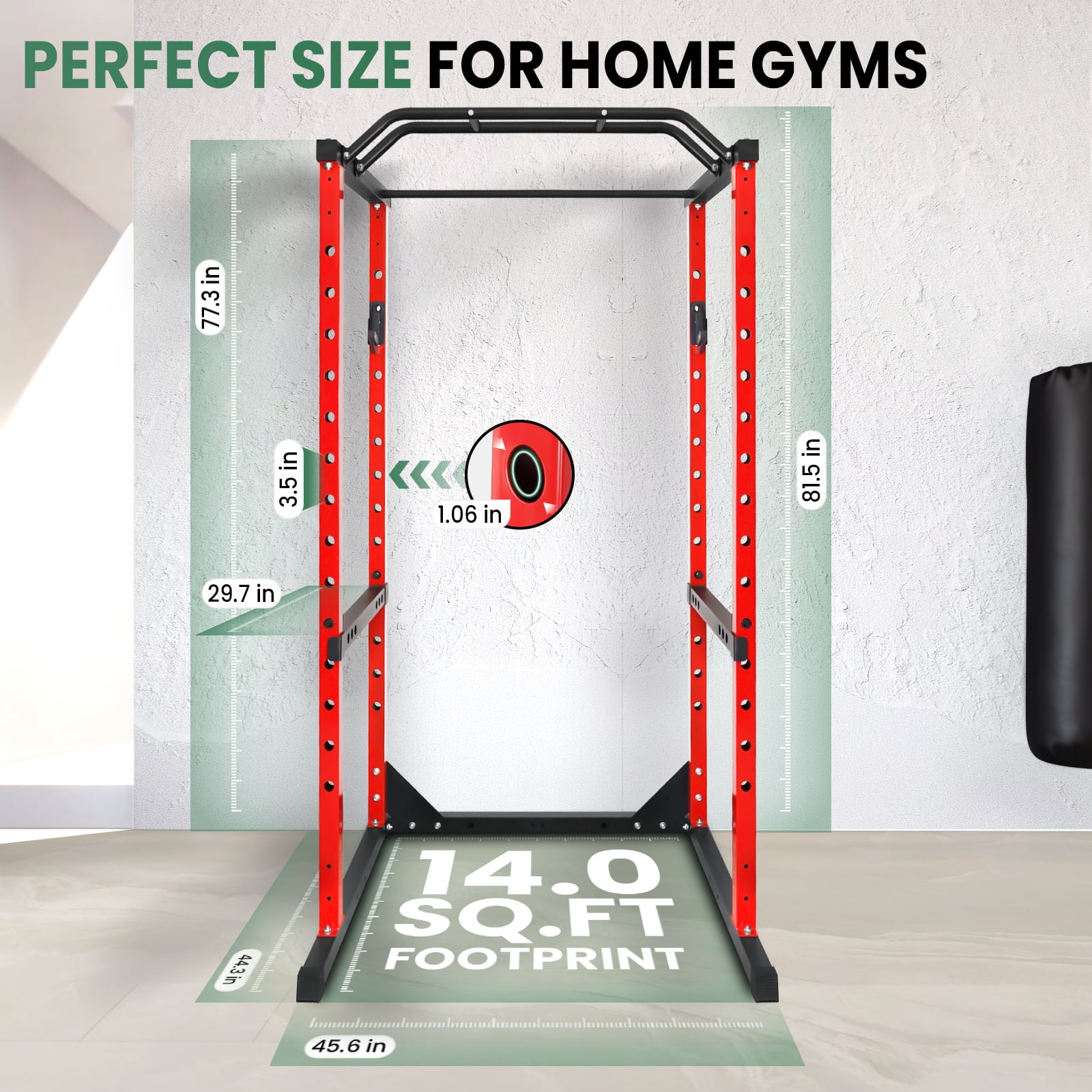 Squat Rack Power Cage, 1200LB Multi - Function Home Gym Squat Rack, 2”x2”Square Adjustable Squat Rack with J-Hooks for Weightlifting