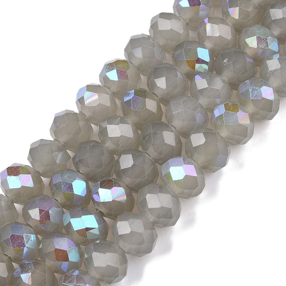 Electroplate Glass Beads Strands Imitation Jade Beads Half Plated Rainbow Plated Faceted Rondelle Gray 8x6mm Hole: 1mm 64~65pcs/strand 40~41cm