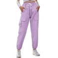 thumbnail image 3 of Weardear Women's Cotton Cargo Pants Elastic Waist Drawstring Pants Casual Joggers with Pockets, 3 of 6