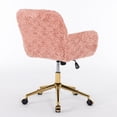 thumbnail image 7 of Artificial Rabbit Hair Home Office Chair with Wheels & Golden Metal Base, Height Adjustable Swivel Vanity Chair, Pink, 7 of 7