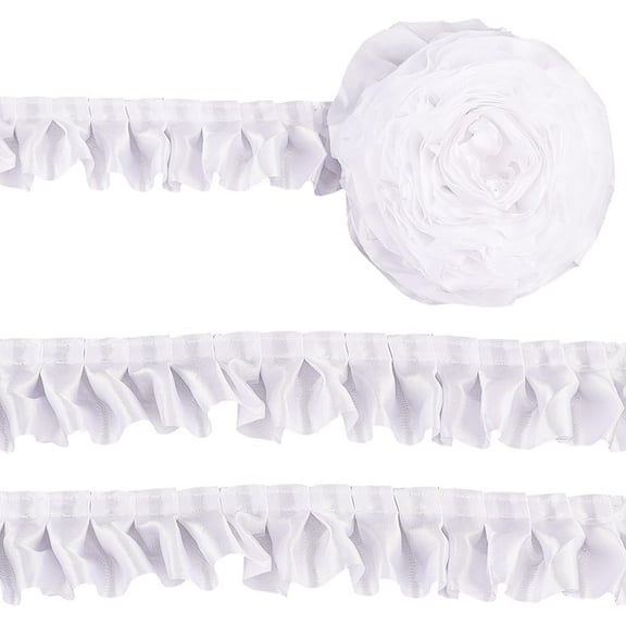 10.9 Yards Satin Pleated Ruffle Ribbon Fabric Lace Edge Trims 10.9 Yards Polyester Lace Trim Ribbon 1-5/8 Inch Wide Gather Edge Fringe Decoration for Clothes Decor DIY Sewing Craft (White) White
