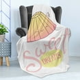 thumbnail image 4 of Saying Soft Flannel Fleece Throw Blanket, Sleeping Jelly with Wings Design Hand Lettering Calligraphy Dessert Theme, Cozy Plush for Indoor and Outdoor Use, 60" x 80", Cream Pink, by Ambesonne, 4 of 5