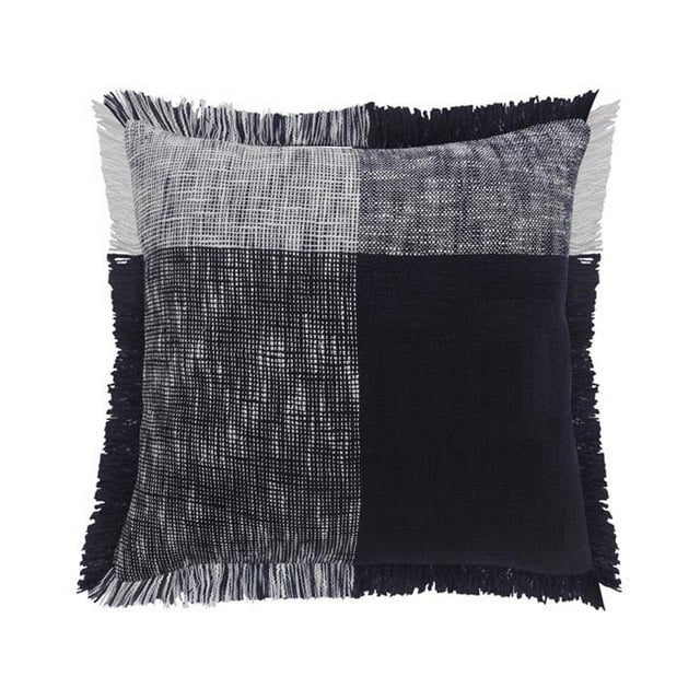 LR Home PILLO07595NAVFFPL Coussin à Carreaux Carré Moderne Minimal avec Franges - 20 x 20 Po.