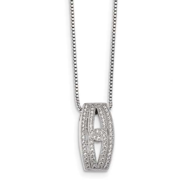 Sterling Silver & CZ Brilliant Embers Polished Necklace 18 Inch