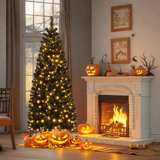 Costway Árbol artificial de Halloween de 180 cm con 618 puntas de ramas 280 luces LED de color blanco cálido...