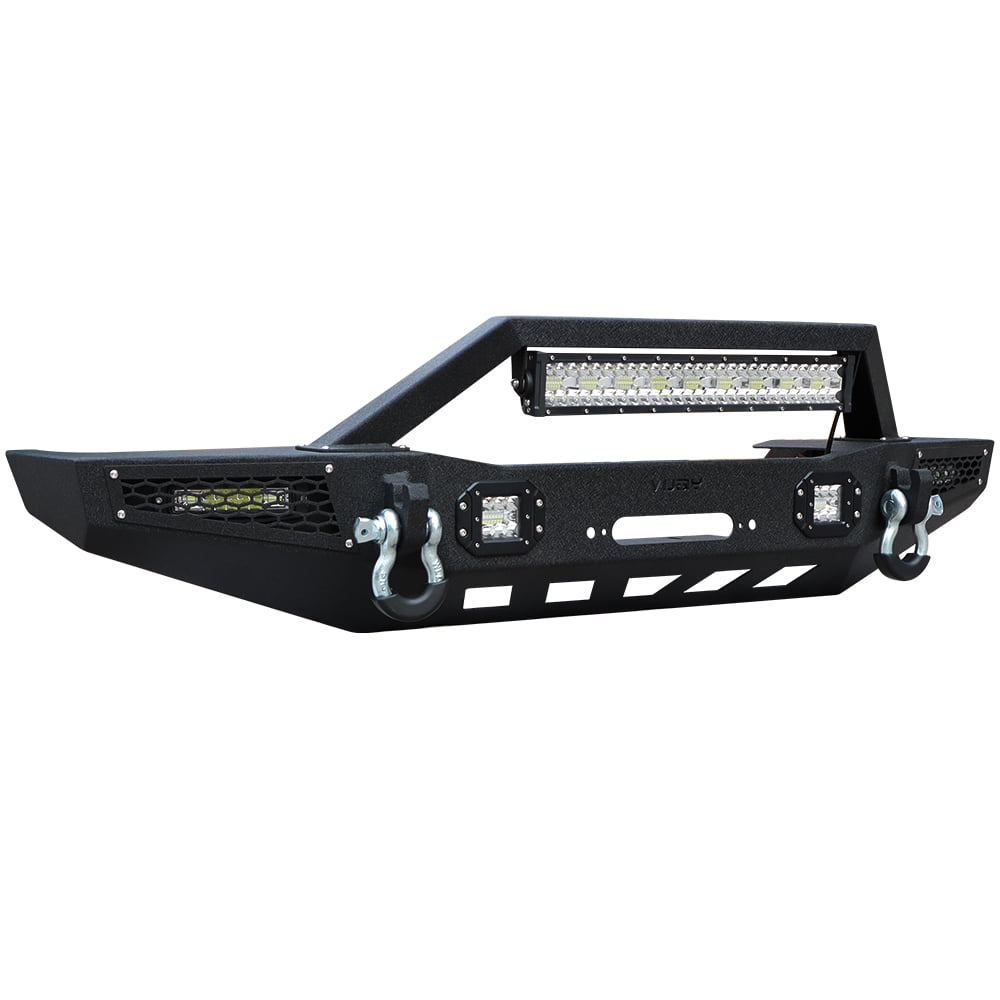 Vijay Compatible with 1984-2001 Jeep Cherokee XJ Front Bumper Textured Black Steel with Light and D-ring